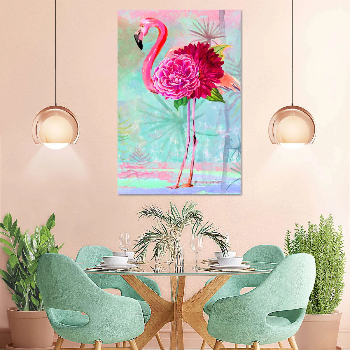 A Floral Flamingo Wall Art