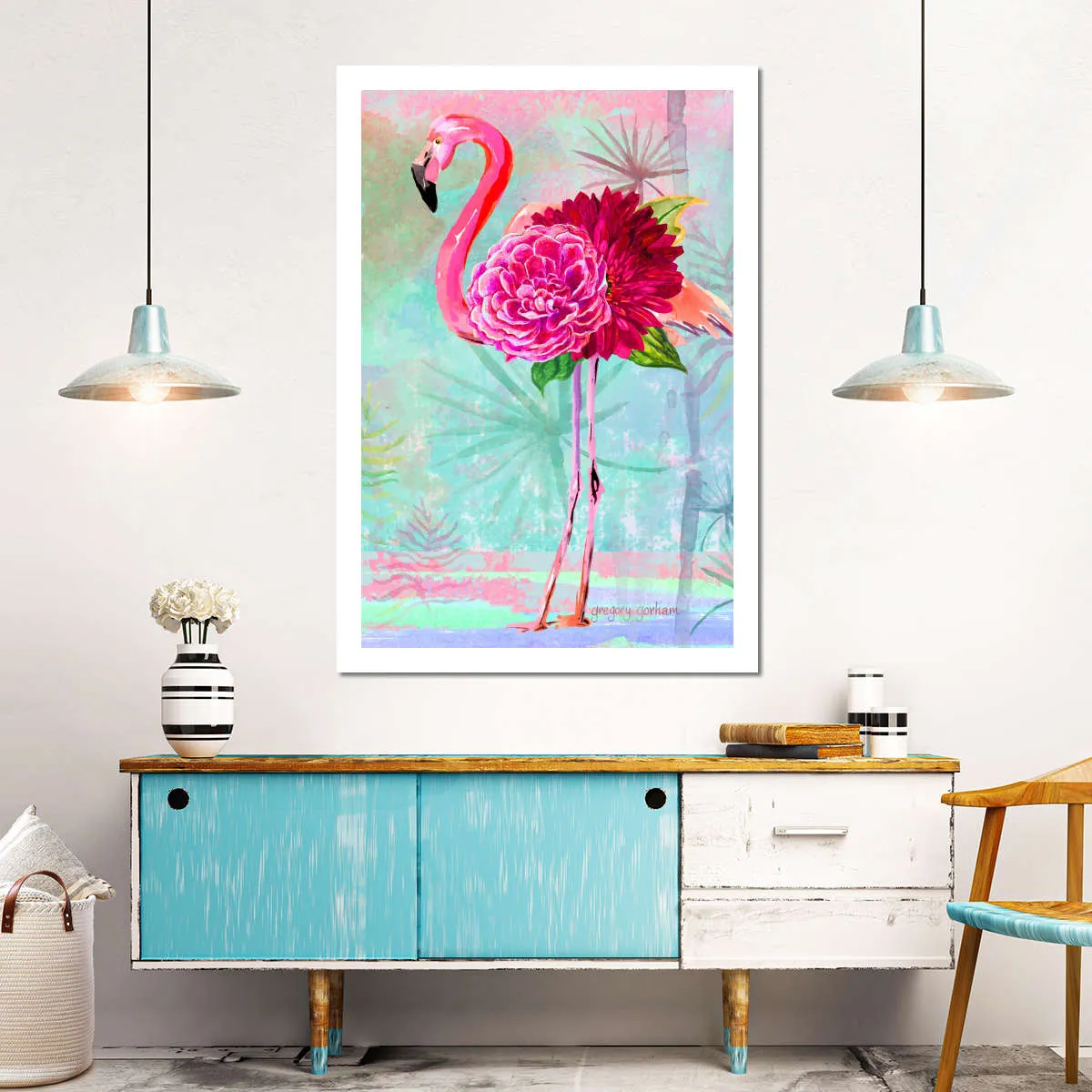 A Floral Flamingo Wall Art