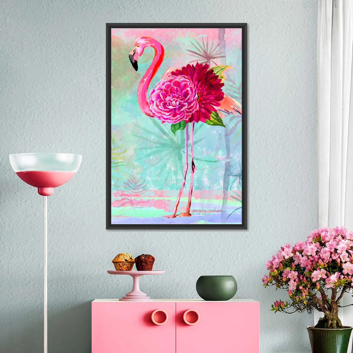 A Floral Flamingo Wall Art