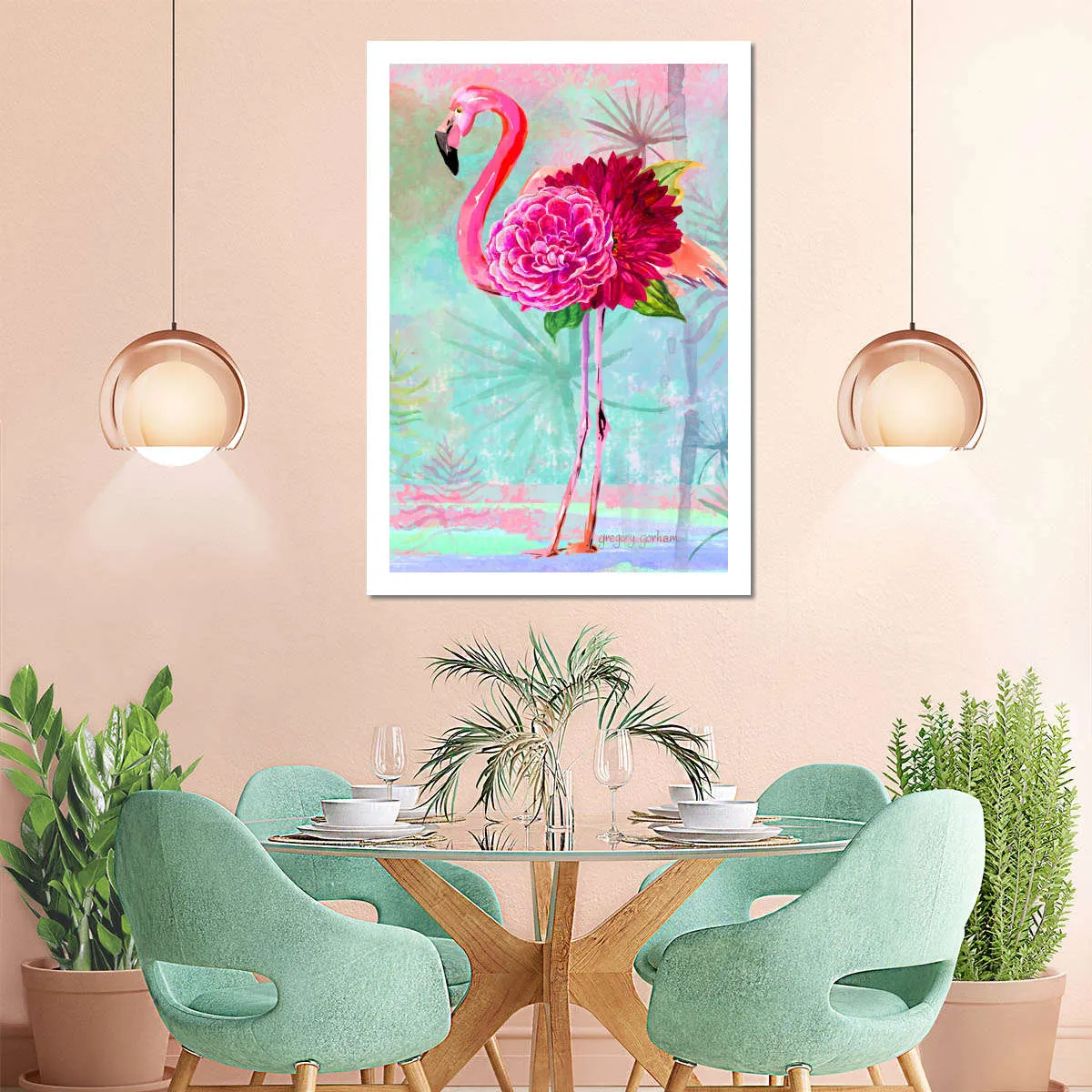 A Floral Flamingo Wall Art