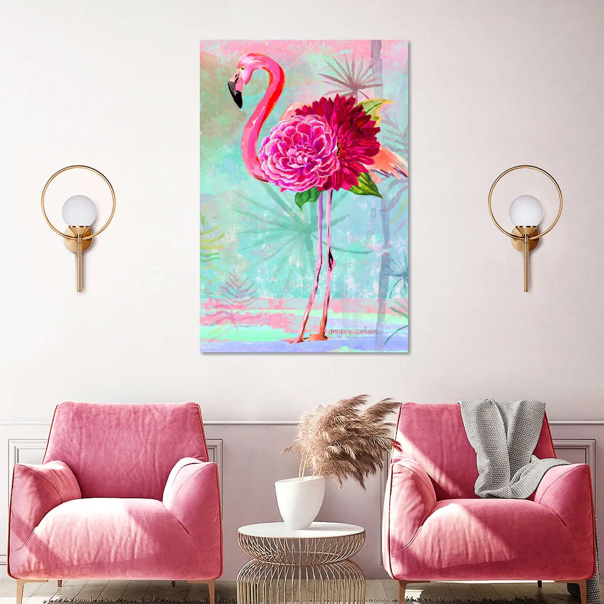 A Floral Flamingo Wall Art