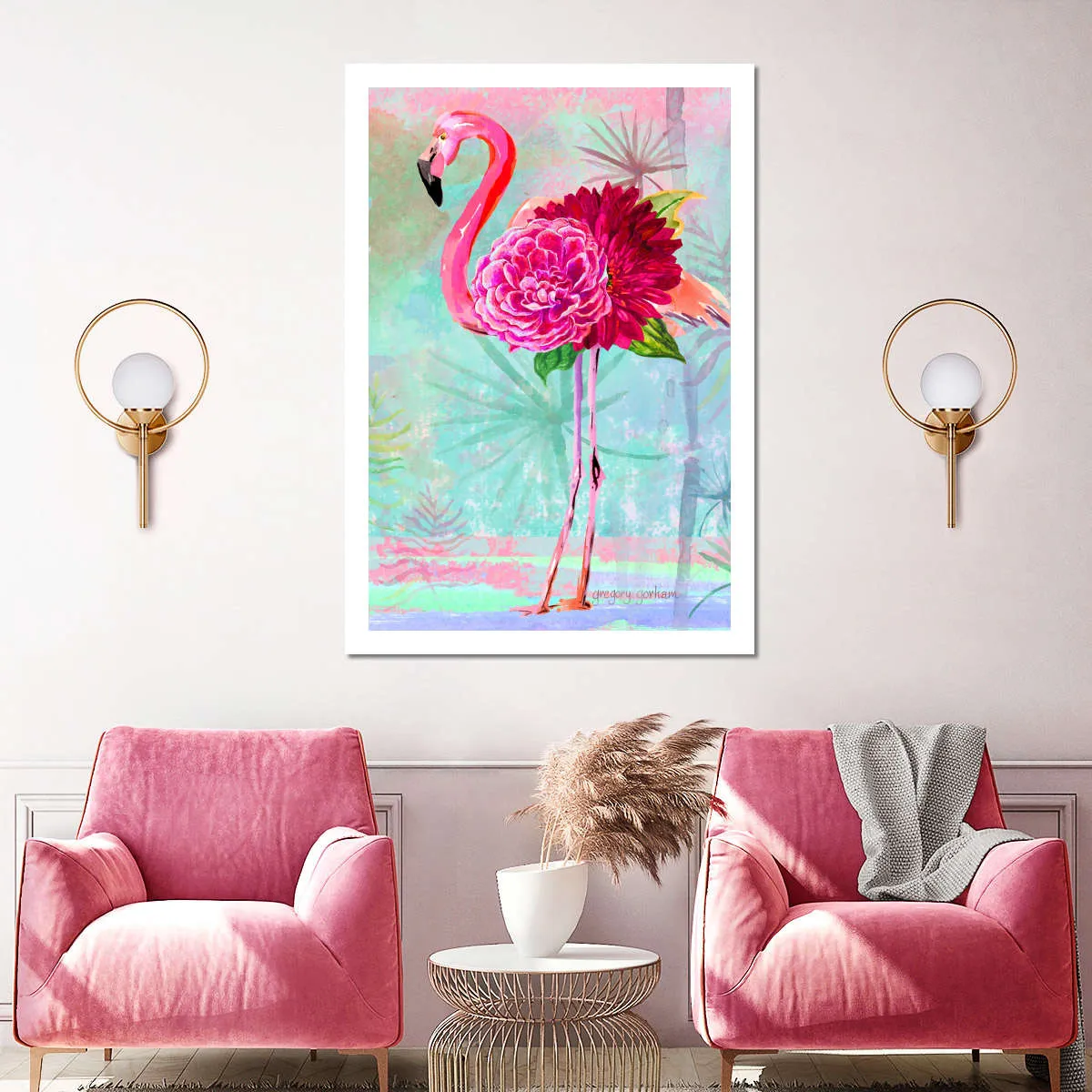 A Floral Flamingo Wall Art