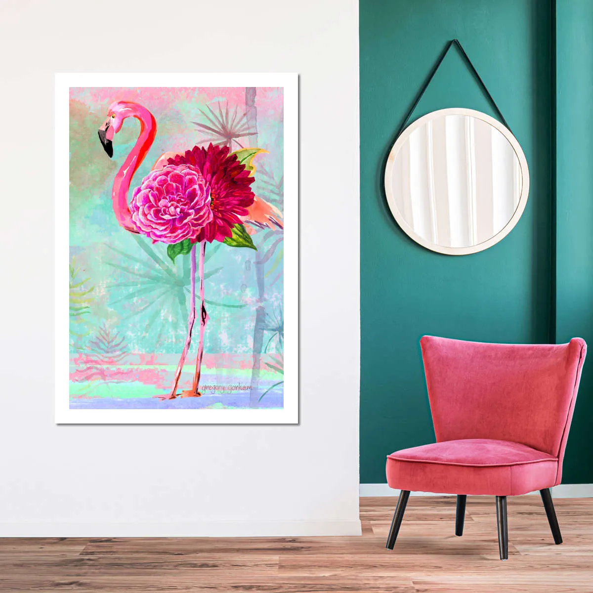 A Floral Flamingo Wall Art