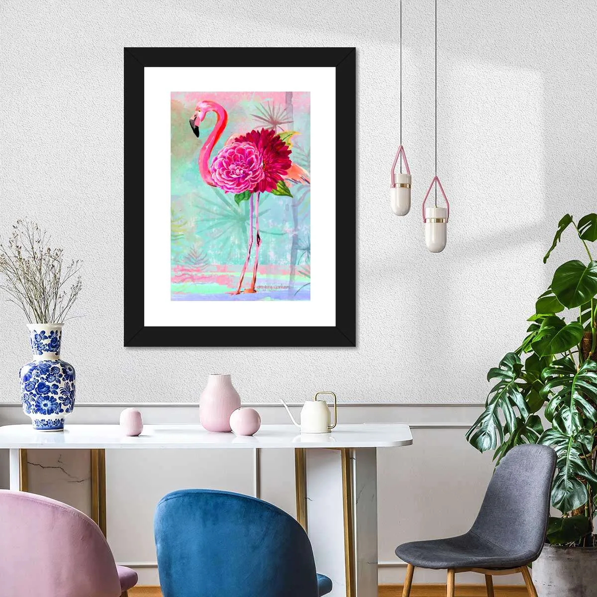 A Floral Flamingo Wall Art