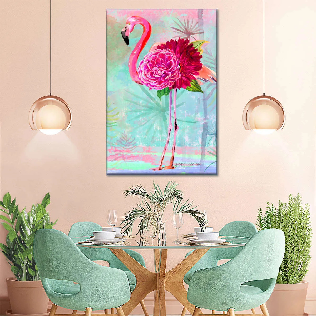 A Floral Flamingo Wall Art