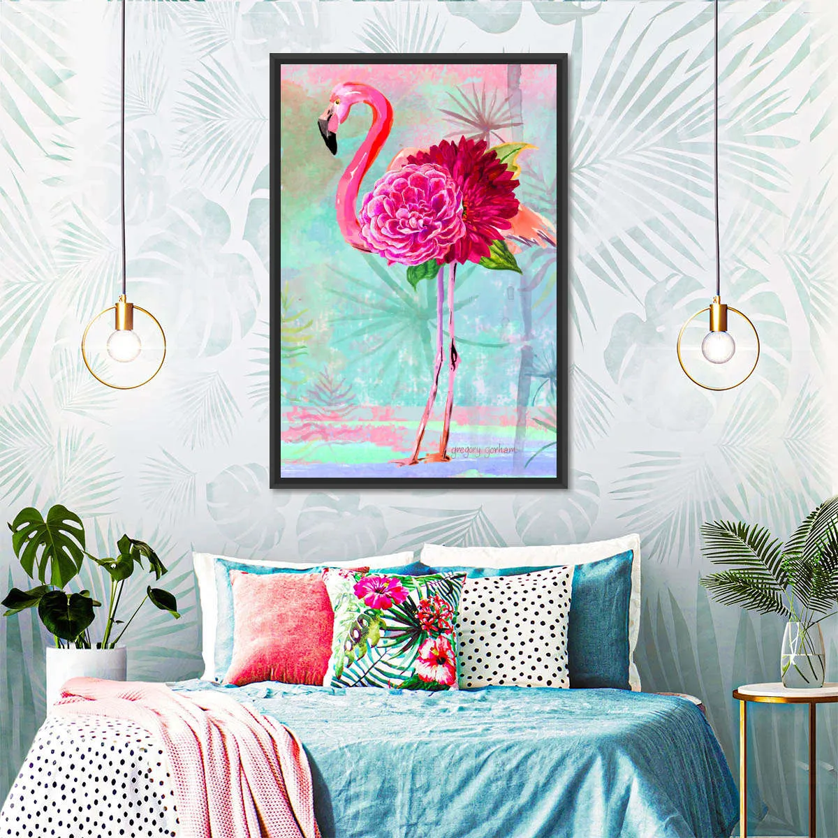 A Floral Flamingo Wall Art