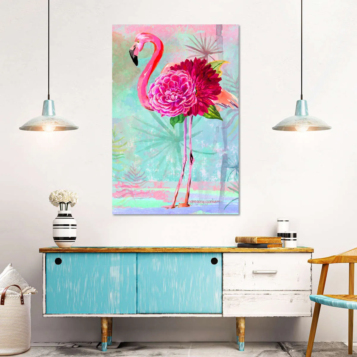 A Floral Flamingo Wall Art