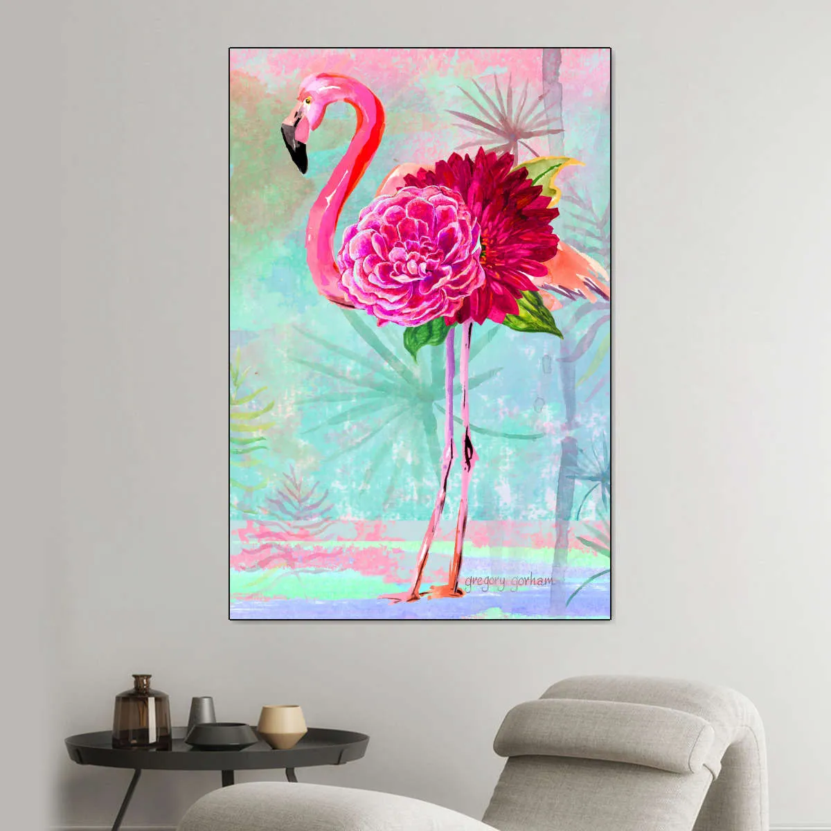 A Floral Flamingo Wall Art