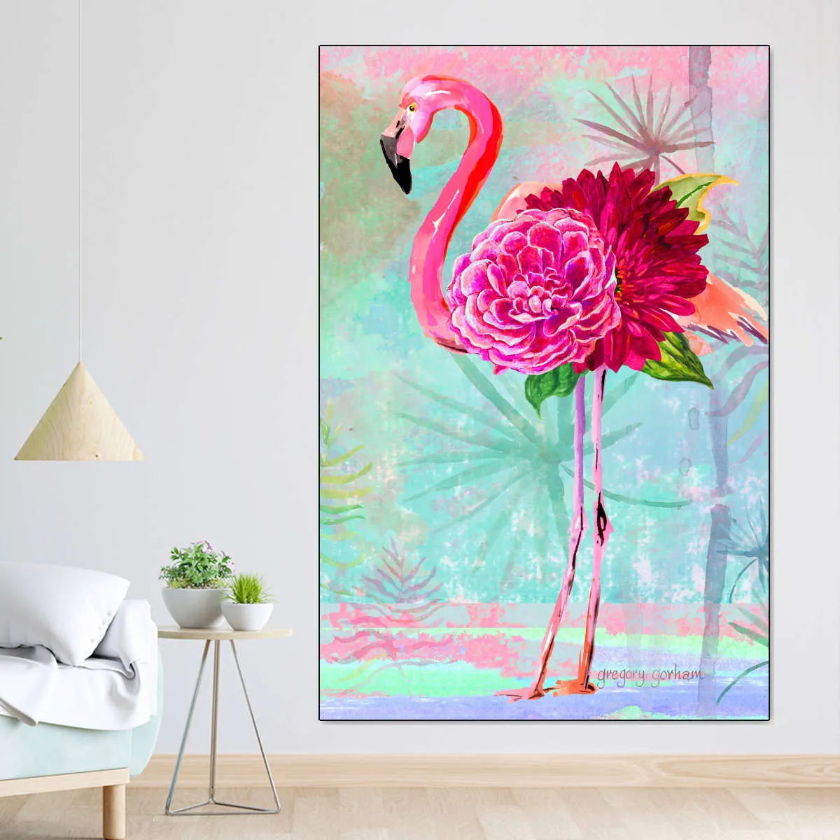 A Floral Flamingo Wall Art