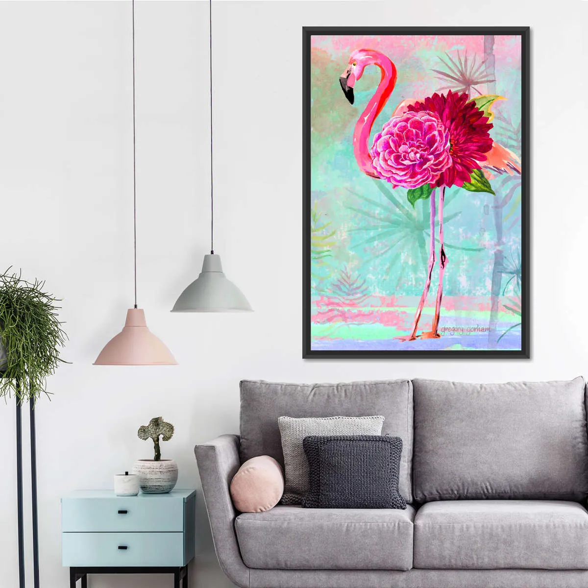 A Floral Flamingo Wall Art