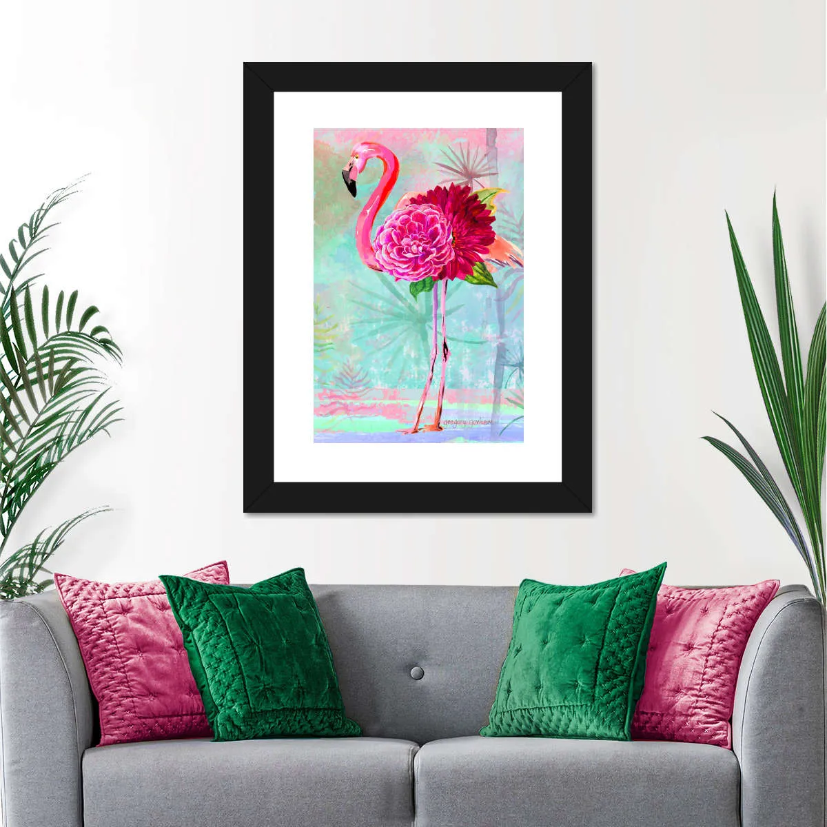 A Floral Flamingo Wall Art