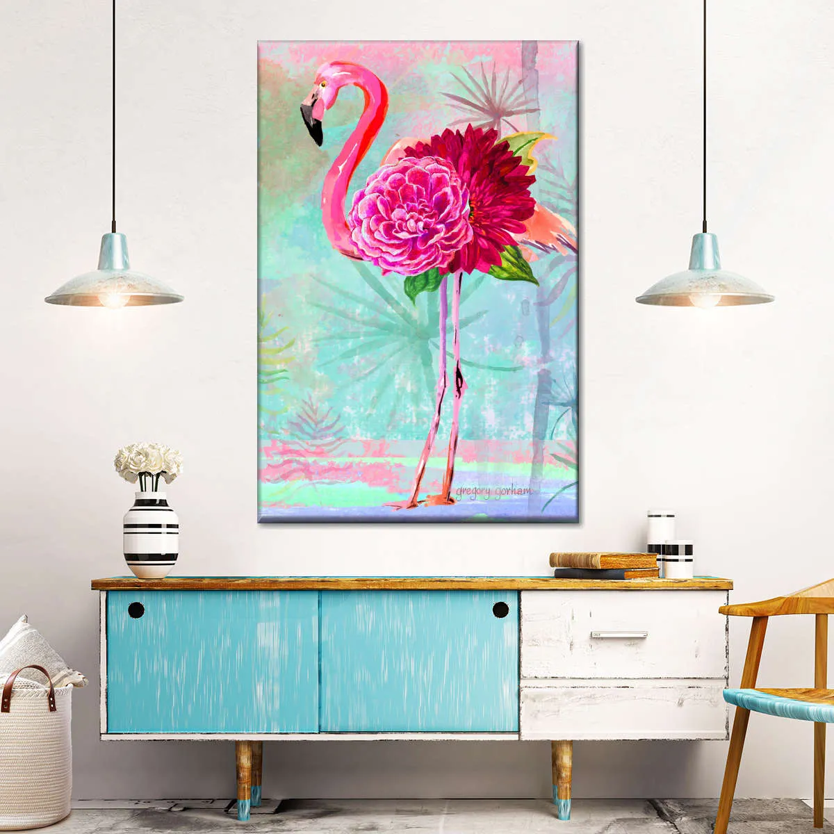 A Floral Flamingo Wall Art