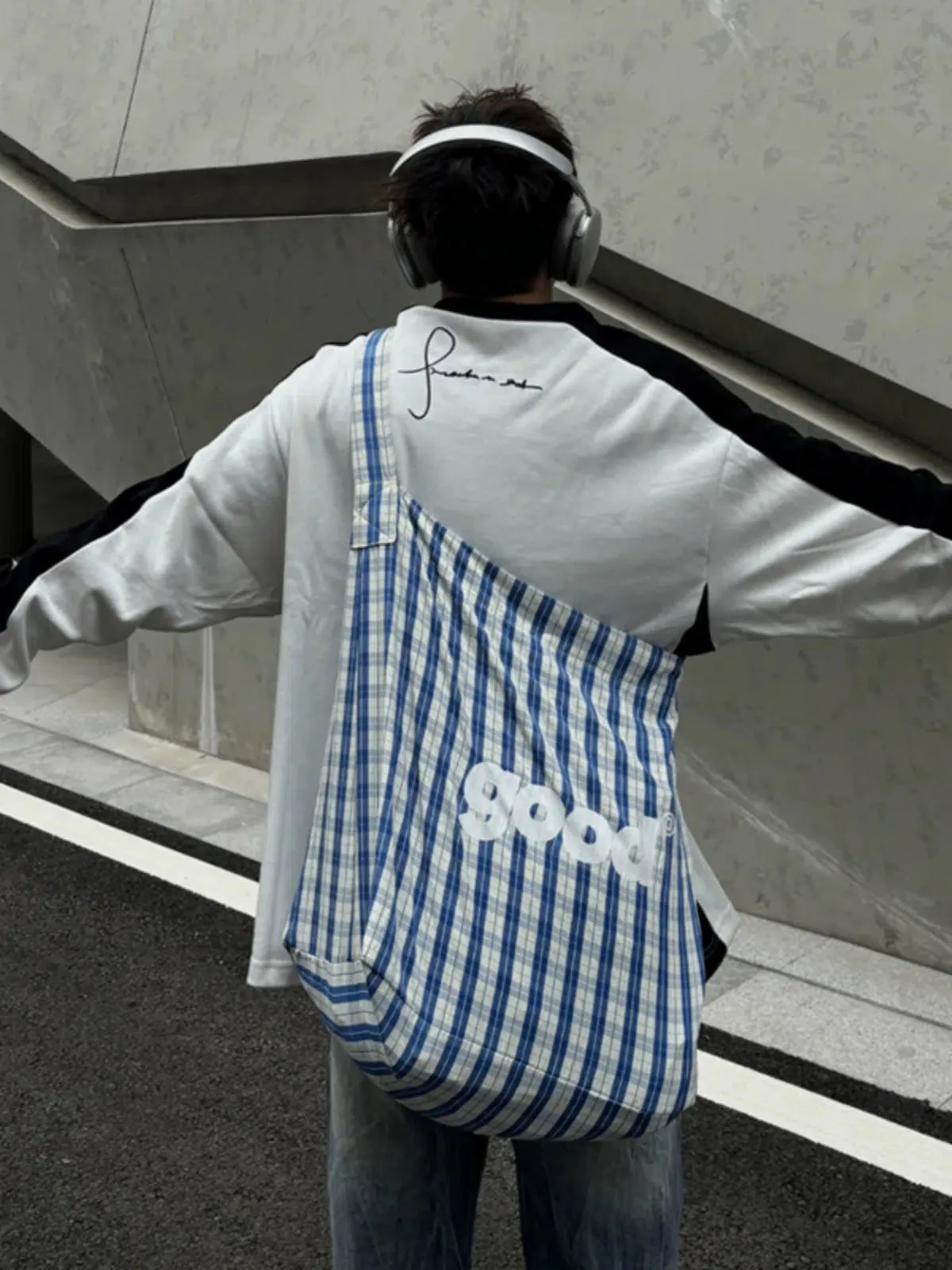 Blue Check Canvas Bag
