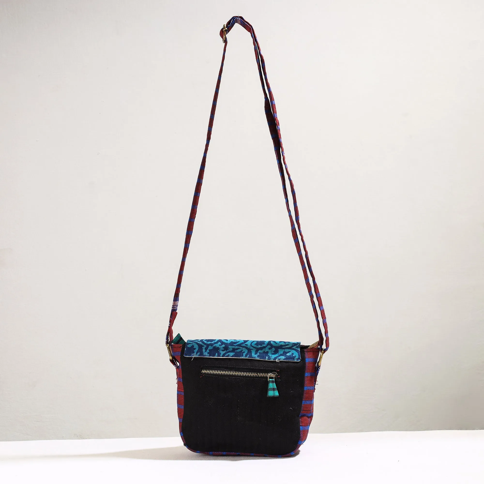 Blue - Handmade Gamcha Fabric Kantha Work Canvas Cotton Sling Bag