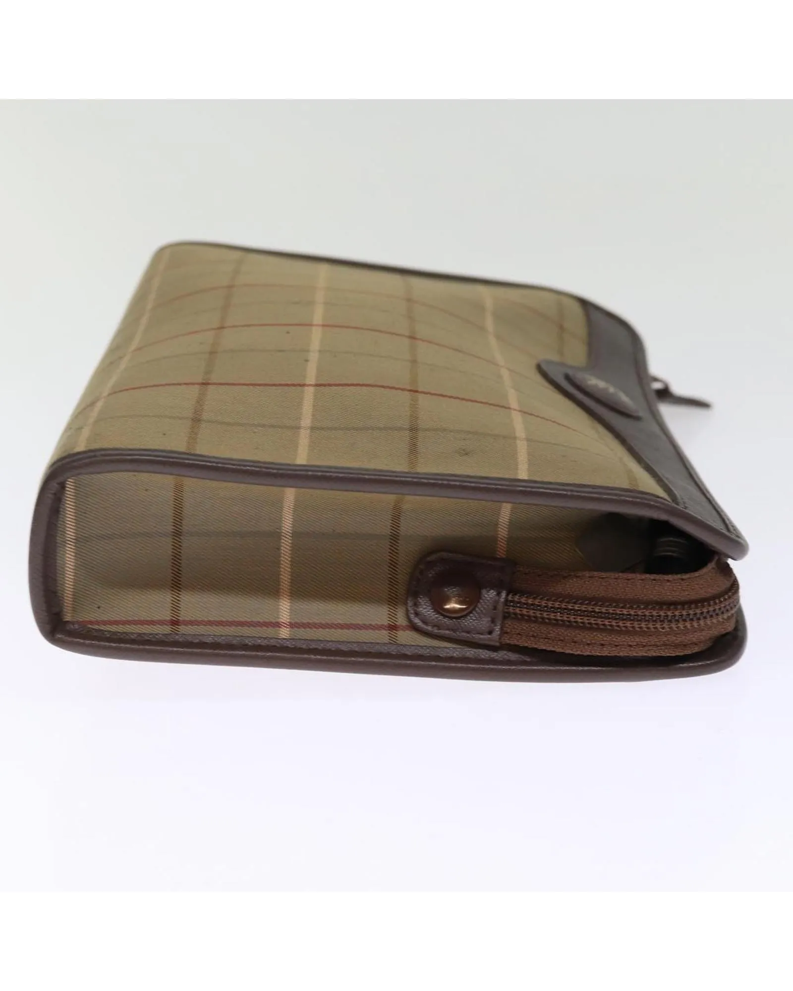 Canvas Khaki Clutch Bag with Nova Check Pattern - Vintage Condition