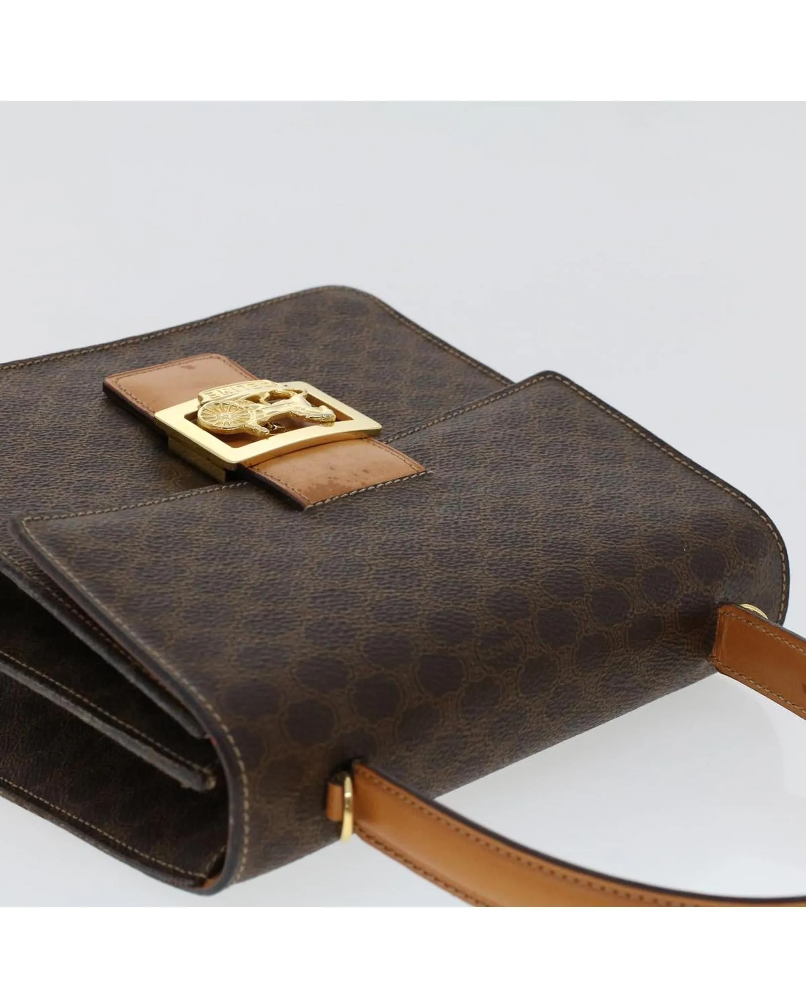 CELINE Cabas Monogram Canvas Leather Handbag