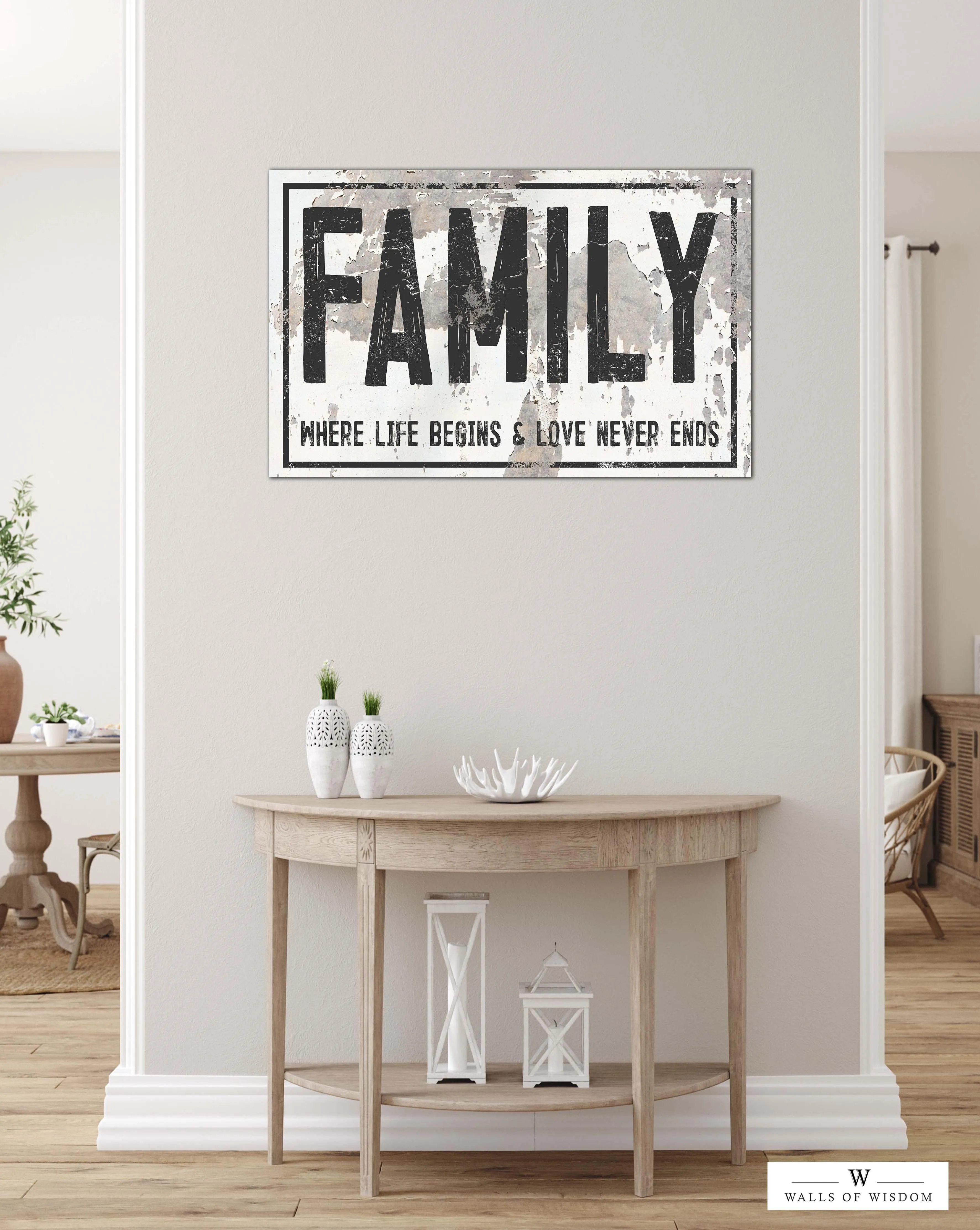 Chippy Family Sign - Where Life Begins Farmhouse Wall Art - Rustic Canvas Print
