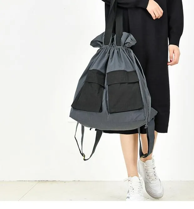 Color Block Casual Large Backpack Women Travel Bag Shoulder Bag