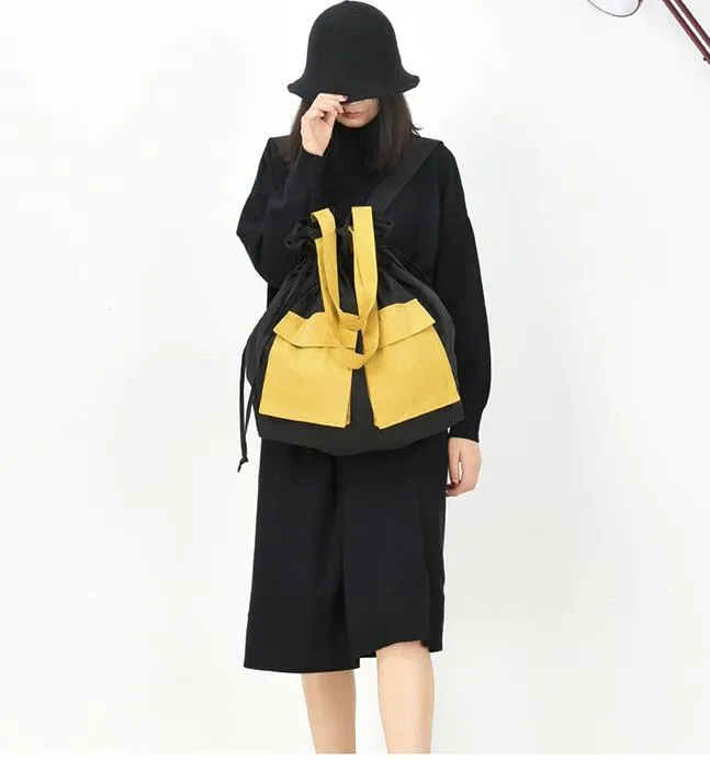 Color Block Casual Large Backpack Women Travel Bag Shoulder Bag