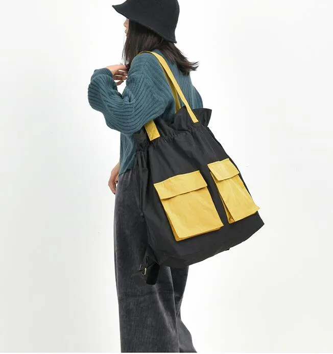 Color Block Casual Large Backpack Women Travel Bag Shoulder Bag