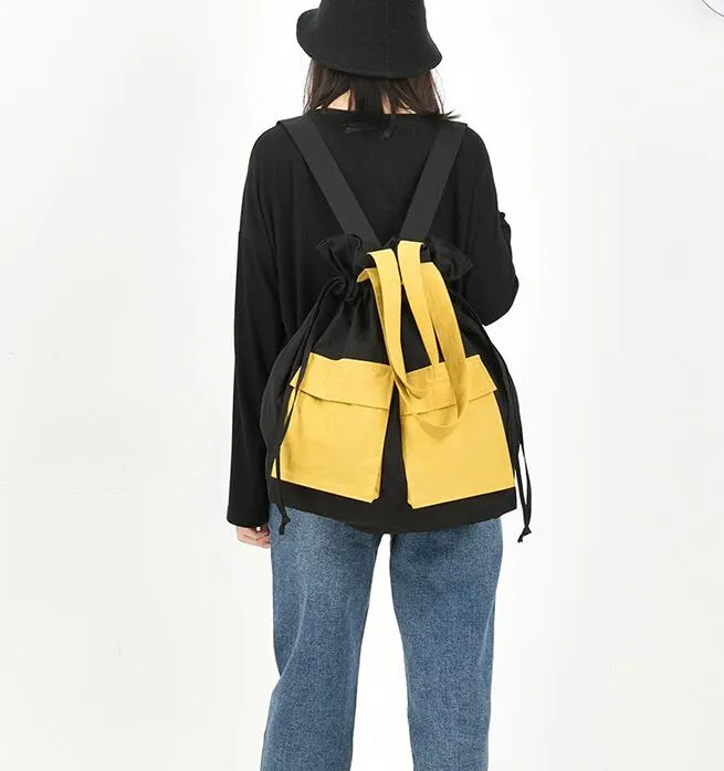 Color Block Casual Large Backpack Women Travel Bag Shoulder Bag