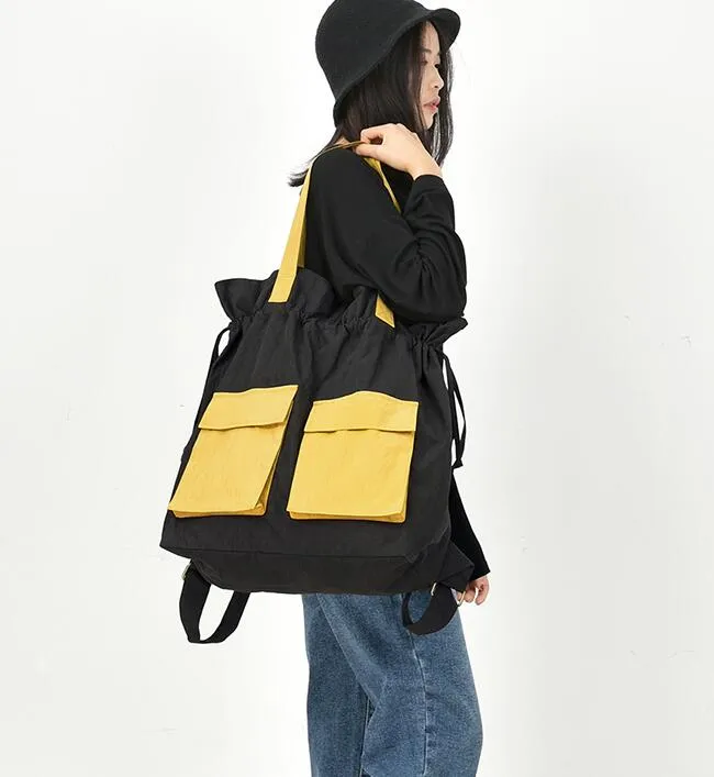 Color Block Casual Large Backpack Women Travel Bag Shoulder Bag