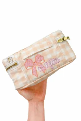Coral Gingham Mini Luggage Cube "Outfits"   Bow