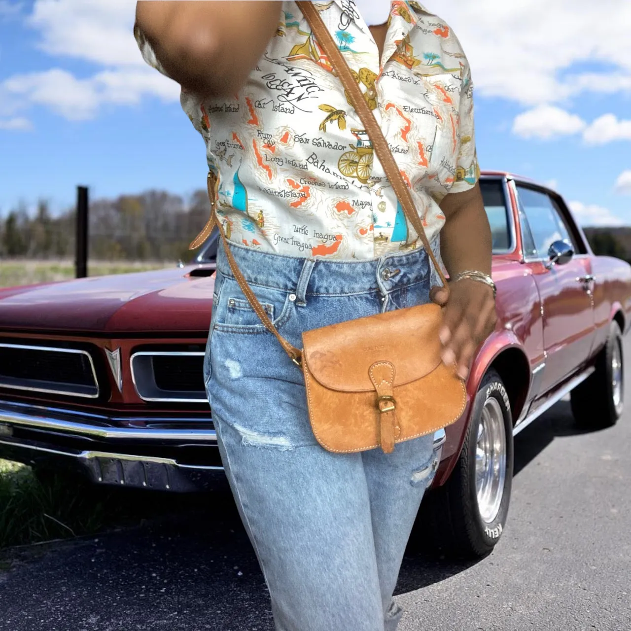 Courreges Paris Leather Crossbody Saddle Bag