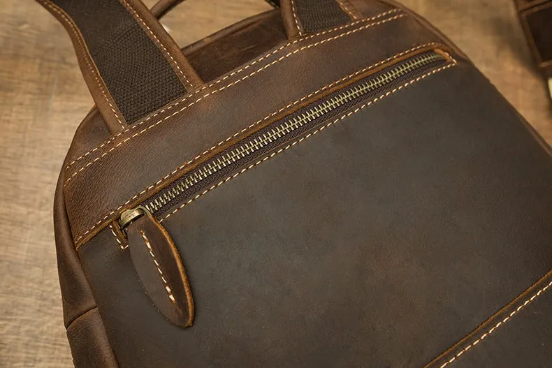 Crazy Horse Leather Backpack Men Laptop Backpack Handmade Travel Backpack