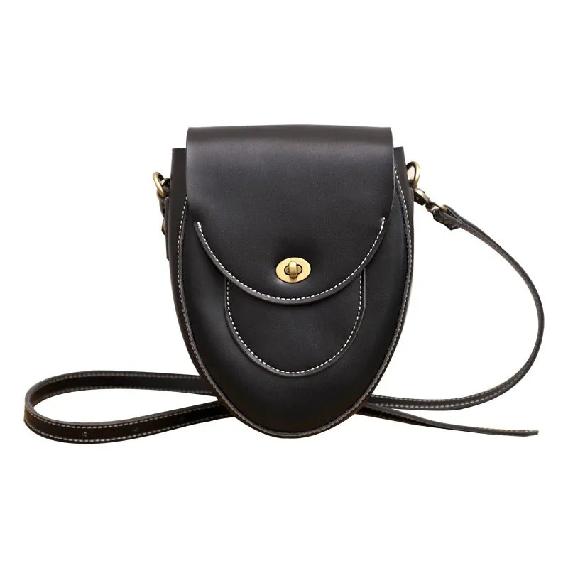 Cute Black LEATHER Saddle Side Bag WOMEN SHOULDER BAG Crossbody Saddle Purse FOR WOMEN