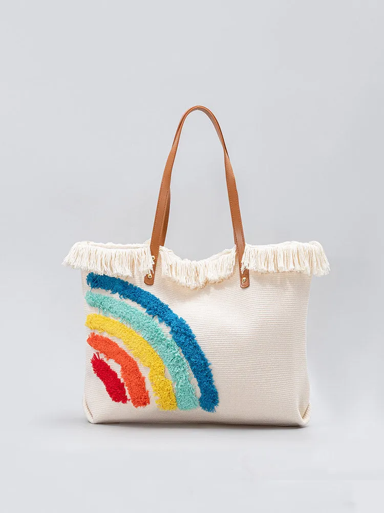 Embroidered Rainbow Pattern Tote Bag