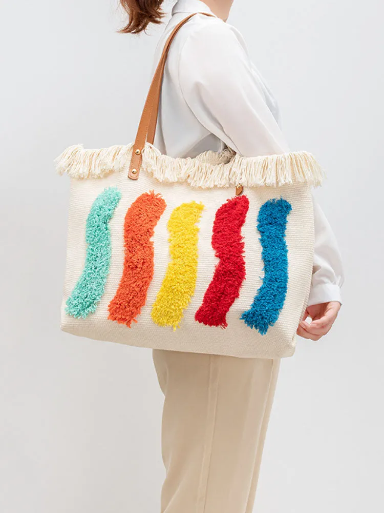 Embroidered Rainbow Pattern Tote Bag