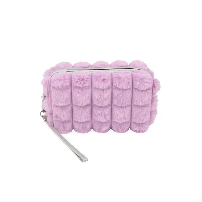 Faux Fur Quilted Cosmetic Pouch - Lavender