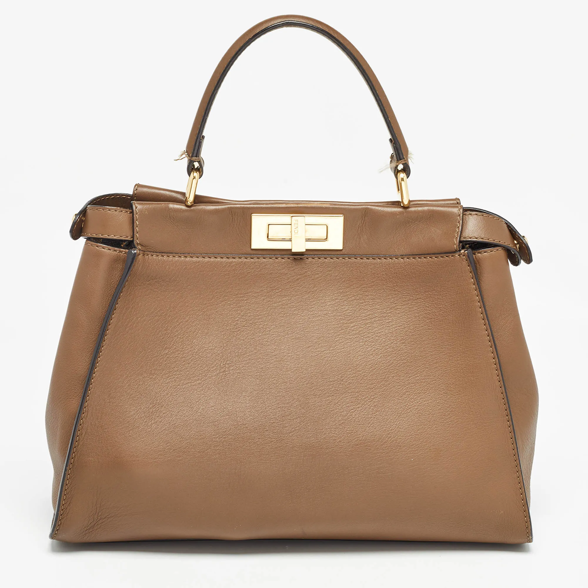 Fendi Brown Leather Medium Peekaboo Top Handle Bag..