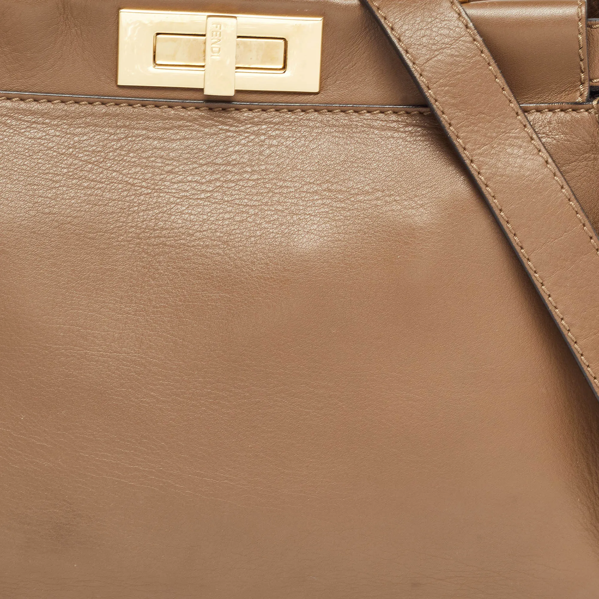 Fendi Brown Leather Medium Peekaboo Top Handle Bag..
