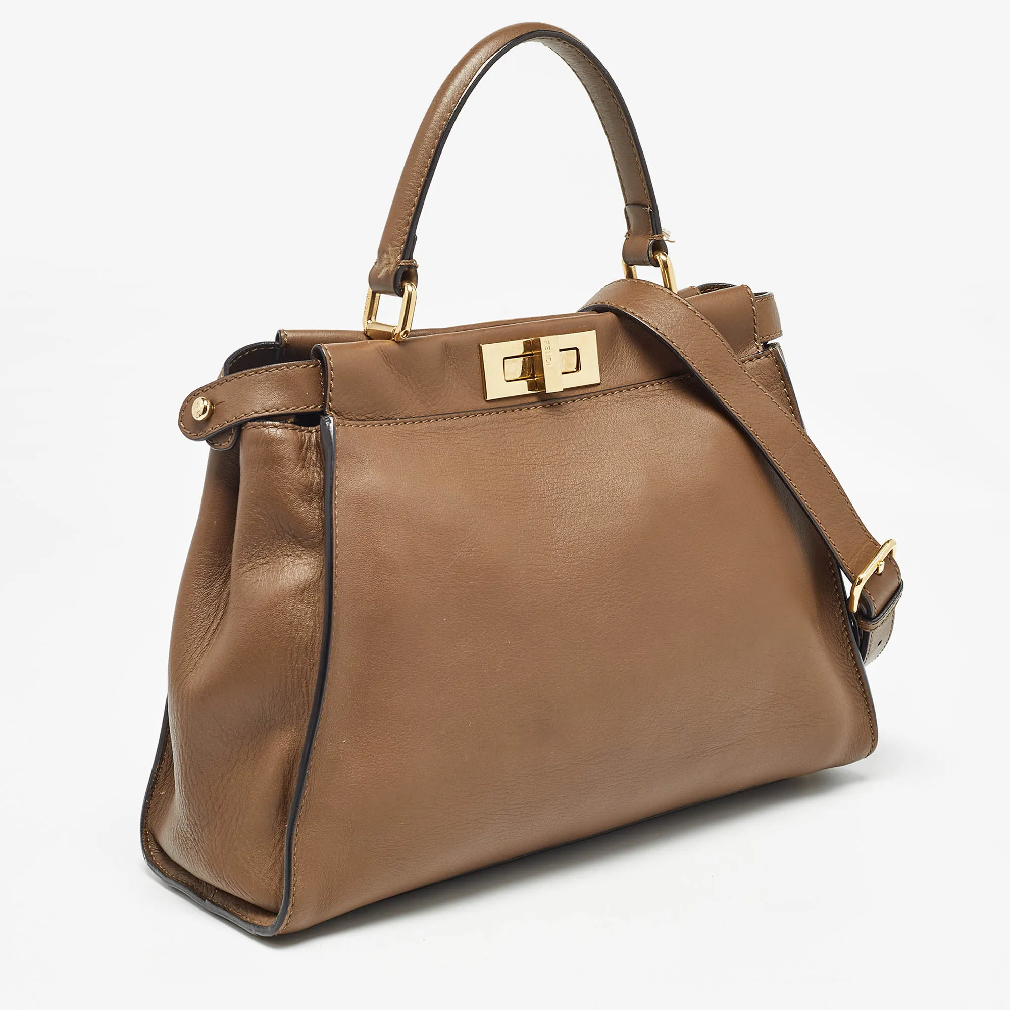 Fendi Brown Leather Medium Peekaboo Top Handle Bag..