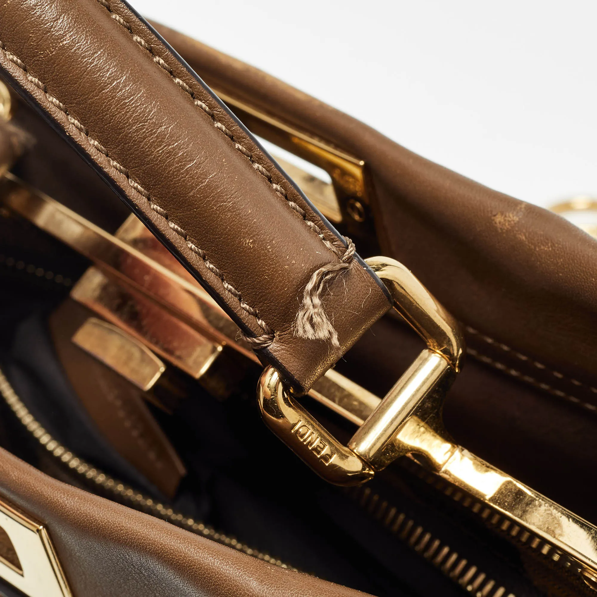 Fendi Brown Leather Medium Peekaboo Top Handle Bag..