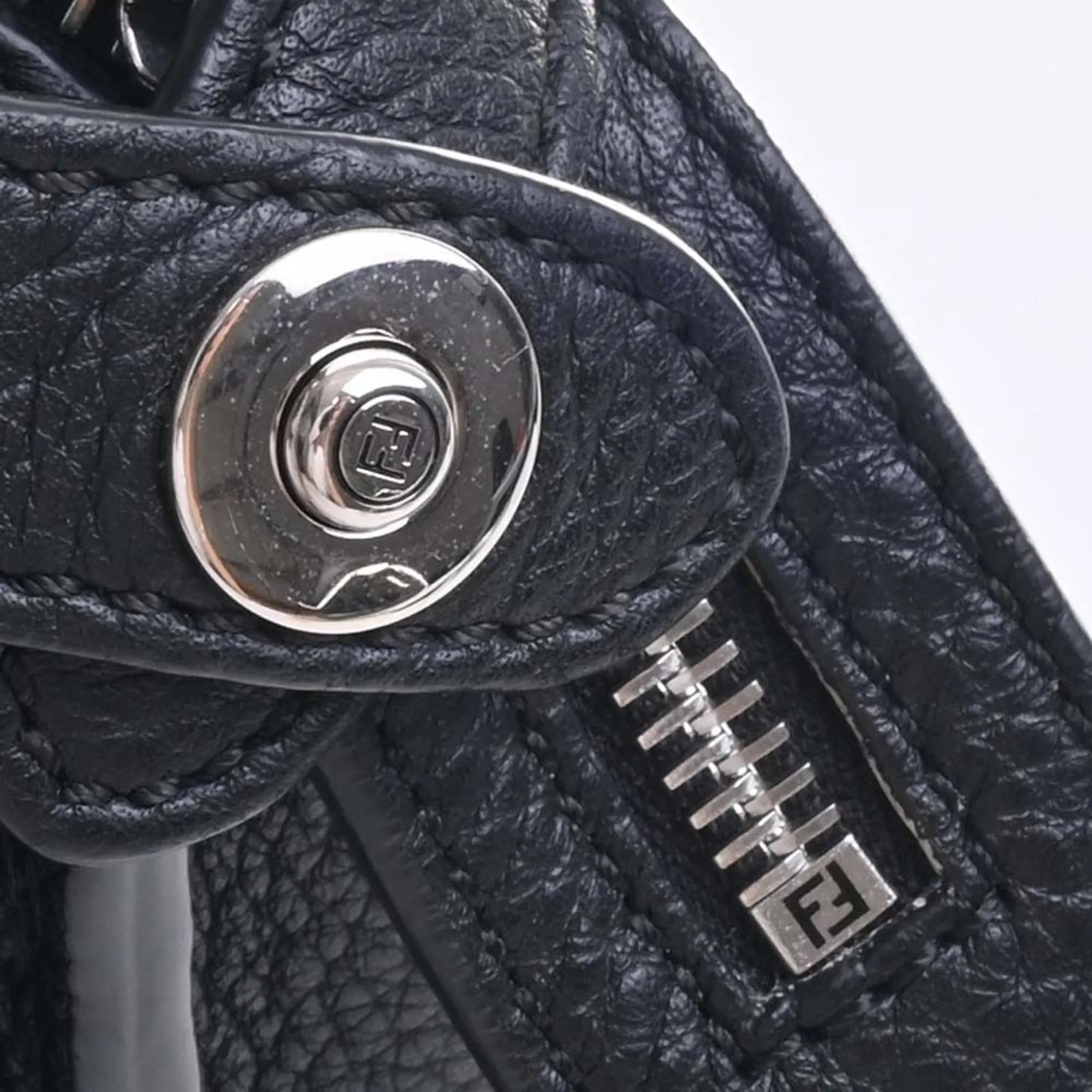 FENDI Selleria Leather Peekaboo Essential Handbag 7VA506 Black Ladies