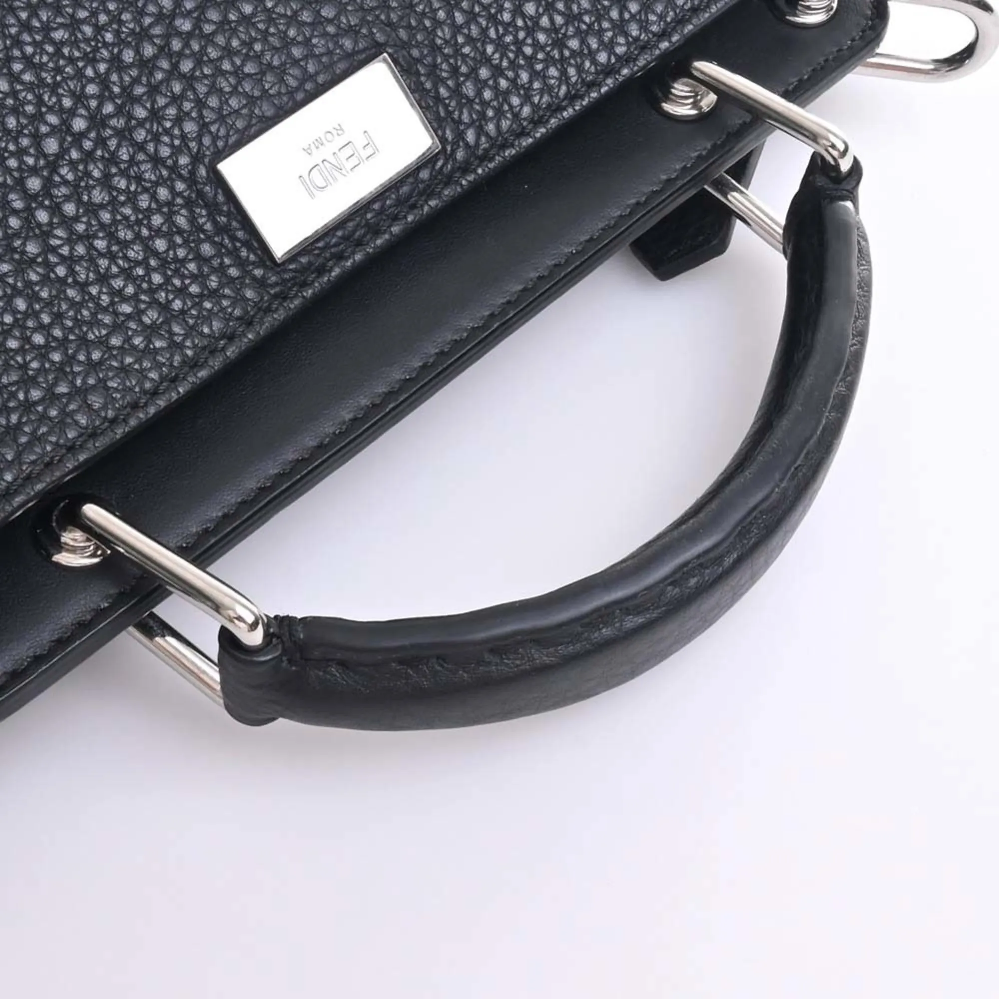FENDI Selleria Leather Peekaboo Essential Handbag 7VA506 Black Ladies
