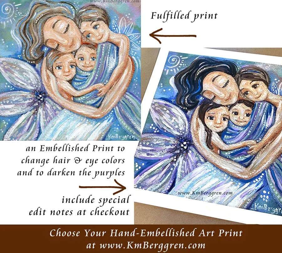 Fulfilled - Choose Children's Hair & Eye Colors with an Embellished Print - Mom of 3 Art Print