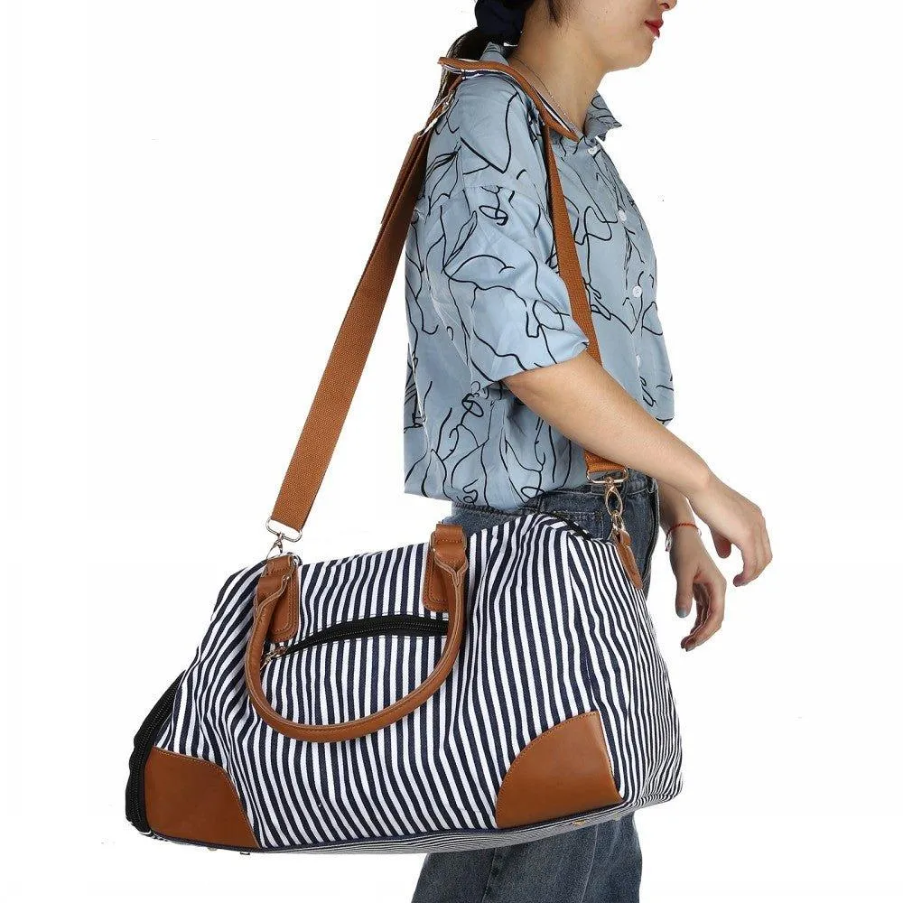 Mens Canvas Weekend Bag Striped with Shoe Pocket