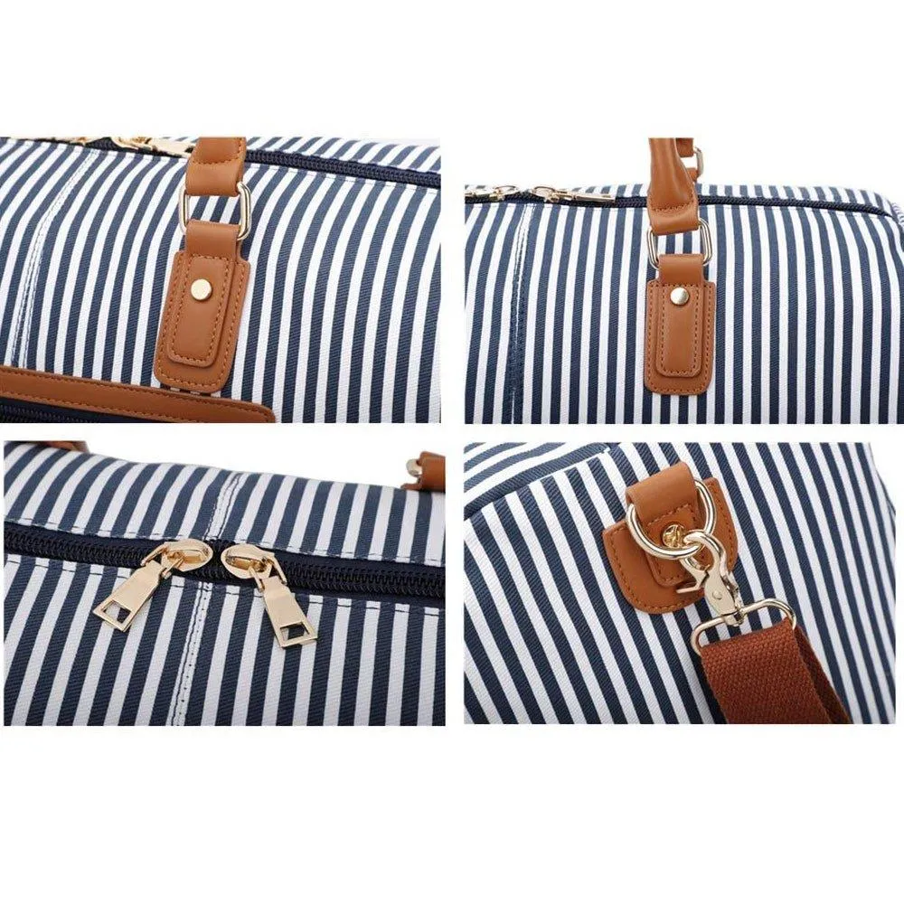 Mens Canvas Weekend Bag Striped with Shoe Pocket