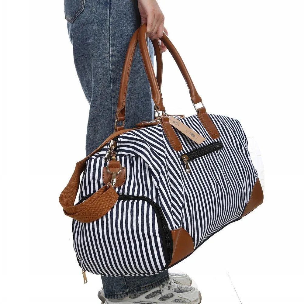 Mens Canvas Weekend Bag Striped with Shoe Pocket
