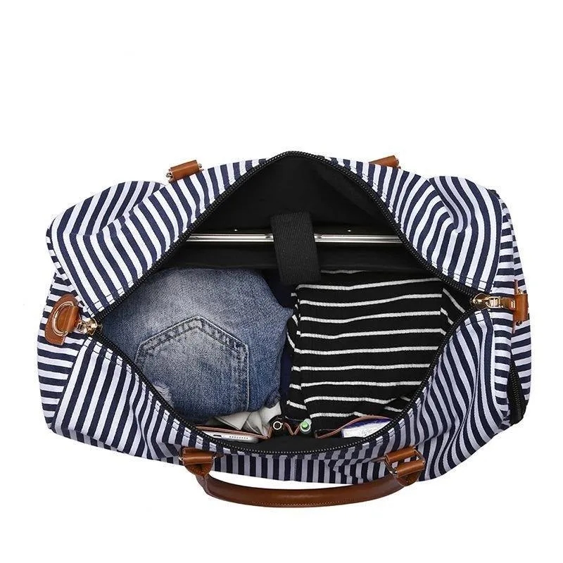 Mens Canvas Weekend Bag Striped with Shoe Pocket