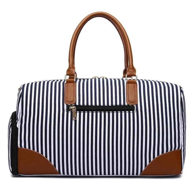 Mens Canvas Weekend Bag Striped with Shoe Pocket