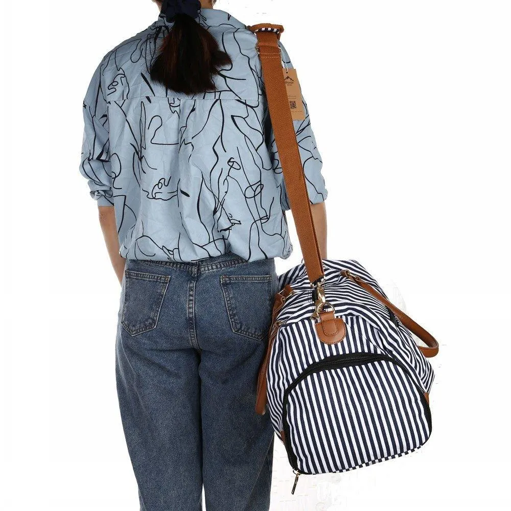 Mens Canvas Weekend Bag Striped with Shoe Pocket