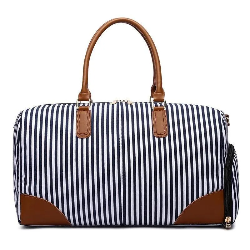Mens Canvas Weekend Bag Striped with Shoe Pocket