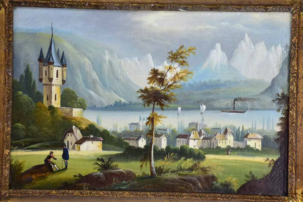 Pair of nineteenth-century Swiss landscape paintings - oil on canvas 24" x 18"