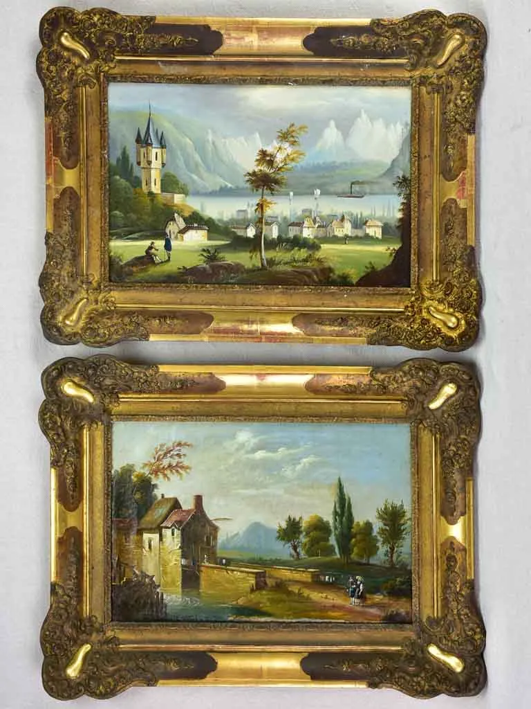 Pair of nineteenth-century Swiss landscape paintings - oil on canvas 24" x 18"