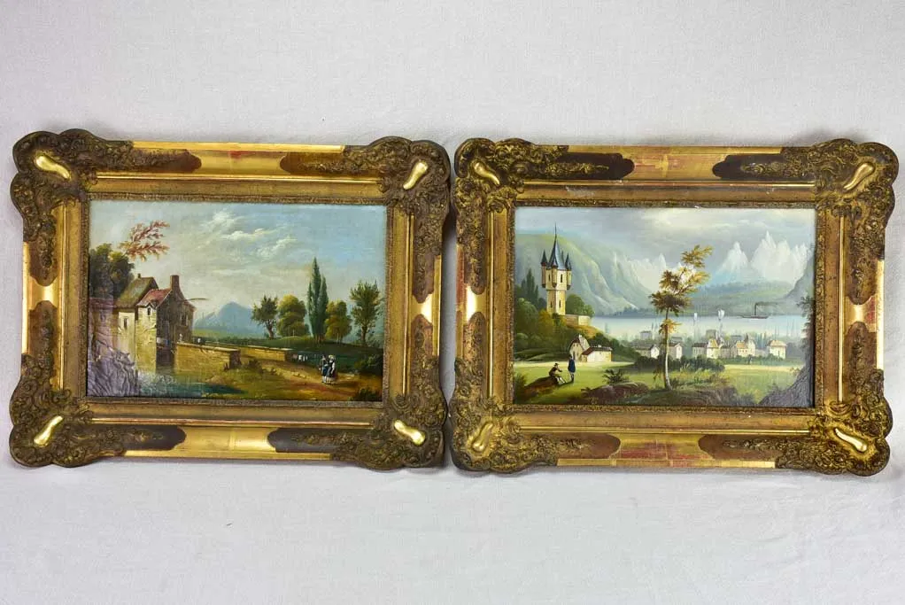 Pair of nineteenth-century Swiss landscape paintings - oil on canvas 24" x 18"